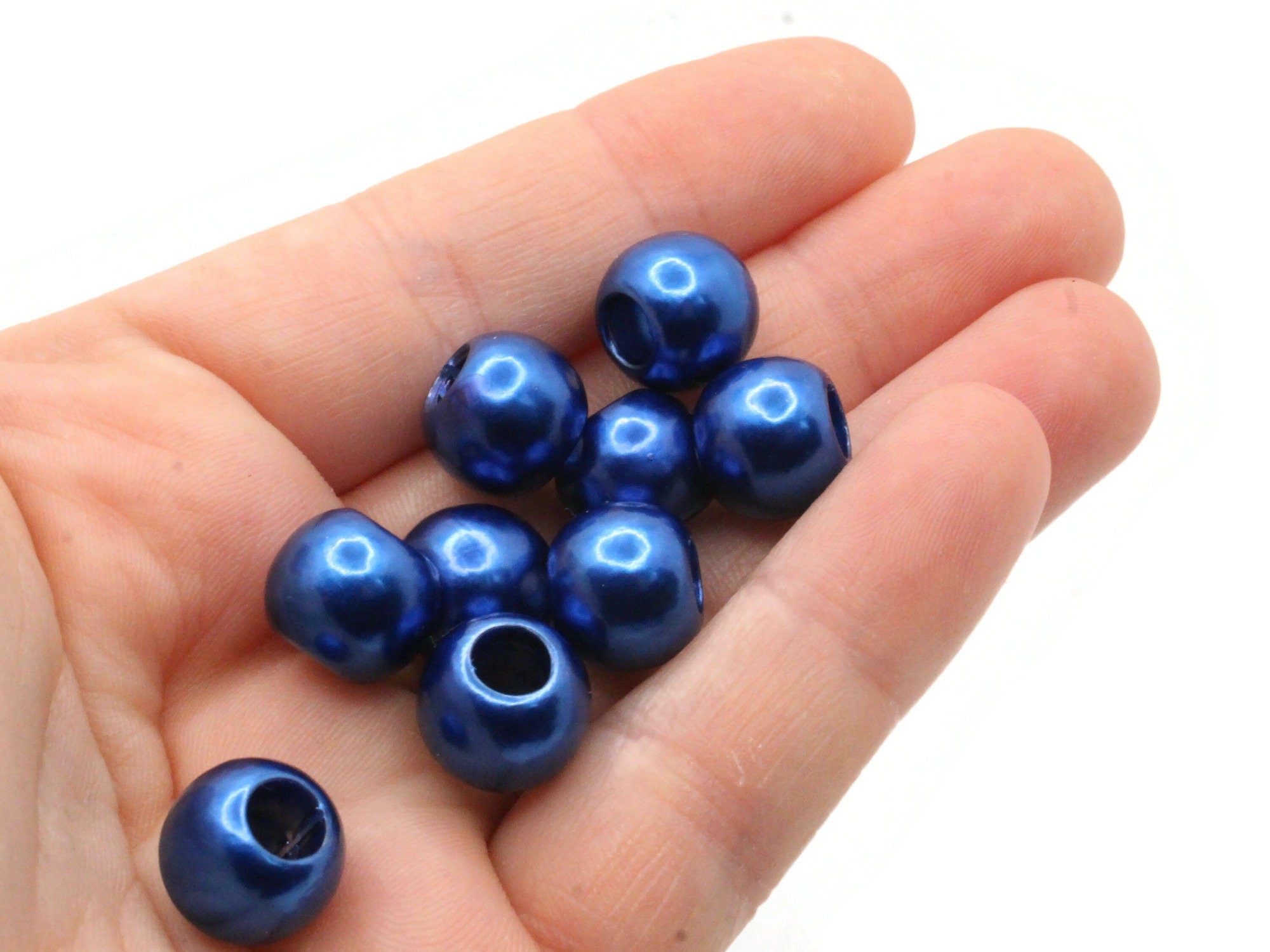 40 12mm Large Hole Royal Blue Round Plastic Pearl Beads